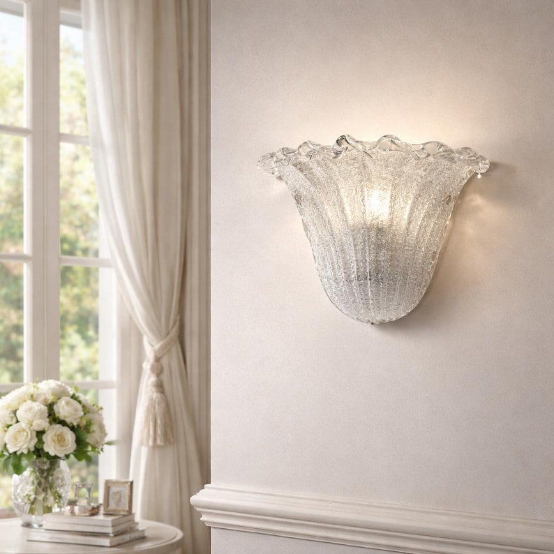 CASANOVA Vintage Classic Wall Lamp in White Metal and Decorated Murano Glass – Handmade Lighting Made in Italy image 1