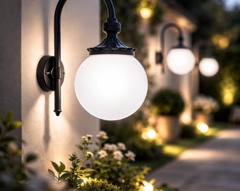 ANTARES Anthracite Grey Outdoor Wall Lamp Aluminum Lantern Globe Sphere D.25 Opal IP43 - OFFER - Made in Italy
