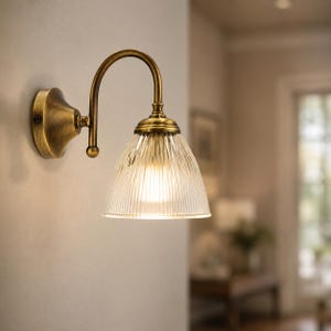 CIMOSA Wandlamp Messing met Geribbeld Helder Glas – Vintage Landelijke Wandlamp – Made in Italy – Badkamer & Slaapkamer Verlichting