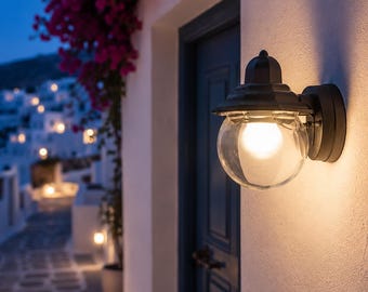 MASSIOLA Handmade Outdoor Wall Lantern Made in Italy – Anthracite Aluminum Exterior Wall Light with Clear Glass IP44