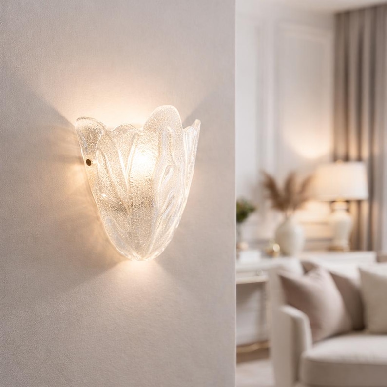 BUCINTORO Murano Glass Wall Sconce – Classic Wall Lamp with Leaf Design – Handmade Lighting Made in Italy image 4
