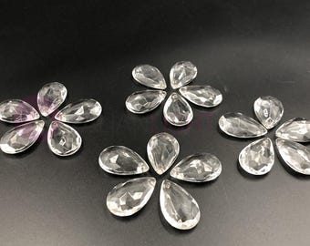Lot of 20 Clear Crystal Glass Gem Drops Faceted 30 x 20 mm with Gold Pins Replacement Vintage Chandelier Decoration Objects