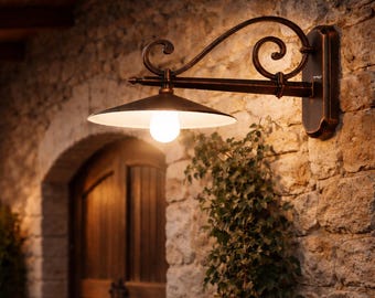 URANIA Rustic Outdoor Wall Light in Aluminum Antique Copper Finish – Vintage E27 Wall Lantern with Exposed Bulb – Made in Italy