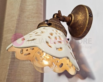 VOLTERRA Adjustable Wall Light in Antique Brass with White Ceramic Cup, Rustic Country Style - Made in Italy