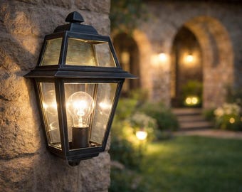 ARTEMIDE Half square lantern - Classic outdoor wall light in aluminum, IP43, black-green decoration, Made in Italy