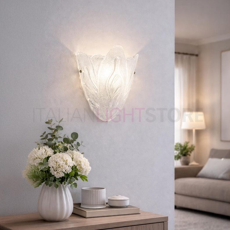 BUCINTORO Murano Glass Wall Sconce – Classic Wall Lamp with Leaf Design – Handmade Lighting Made in Italy image 1