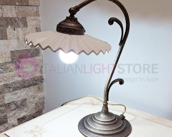CASCINA Table Lamp Abat-Jour in Antique Brass and White Ceramic Lampshade D.18 Classic Rustic Country Style - Made in Italy