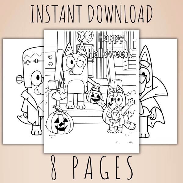 Bluey Halloween Coloring Pages - Etsy