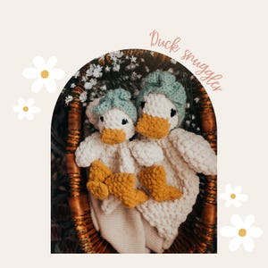 Handmade Della Duck Crochet Snuggler | handmade duck | Duck with Headband | Crochet Duck | Duck Lovey | Boho Baby Girl Gifts | Crochet Farm