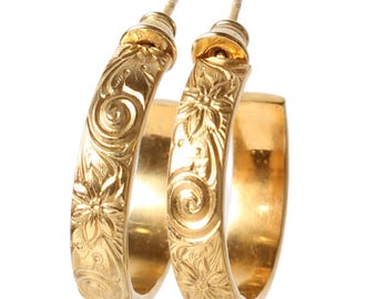 24K Vergoldete Sterling Silber Blumen Creolen, Vintage Stil