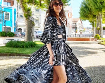 Vestido camisero de tela de cera africana, vestido Rosalía cortado a pedido