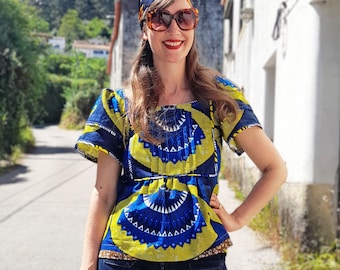Ruffle Sleeve Top in African Wax Cloth, Kate Top Cut to Order