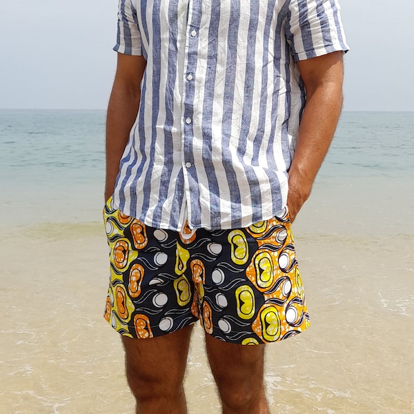 African Wax Cloth Drawstring Shorts, Size M, Sale Sample