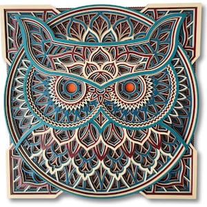 XL Mandala Coruja Decoração de Parede Bordado Madeira 3D Mandala Coruja Arte de Parede Coruja Em Relevo Pintura para parede
