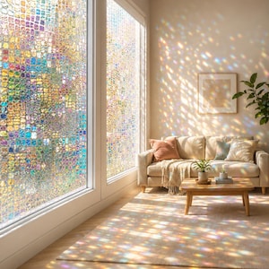 Aurora Rainbow sekretessfilm för fönster, skimrande mosaikglasfilm, regnbågsprismafilm för fönster, avtagbar statisk elektricitet, UV-blockerande dekor