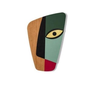 African Totem Wall Decor Wooden  Modern Abstract Wooden Wall  - Geometric Face Art - Handmade Home Decor