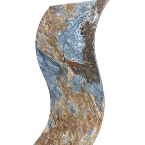 May include: A vertical, S-shaped decorative panel featuring a natural stone texture with a color palette of slate blue, earthy brown, and rust orange. The surface displays intricate veining and layered mineral patterns across its curved form.