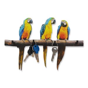 3D Three Colored Parrot on Branch Keychain Hall Wall Hanging Key Holder Entryway Organizer Key House Decor Wall Mounted Key Rack Cute  hooks