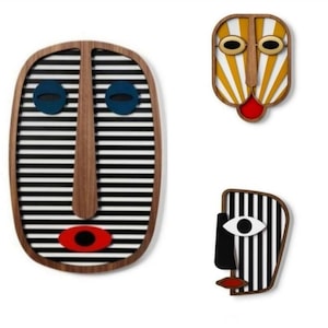 Combo African 3 pcs Mask Set Totem Wall Decor Wooden  Modern Abstract Wooden Wall  - Geometric Face Art - Handmade Home Decor