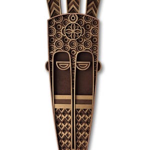 Embroidered Wooden African Mask: Modern Geometric Wall Art