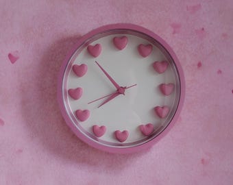 Pink Heart Kids Room Wall Clock: Silent Wooden Decor