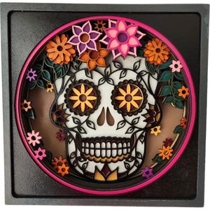 3D Skull Wall Decor Floral Skull Framed Painting Embroidered Wooden Skull Wall Art Skull Painting for wall