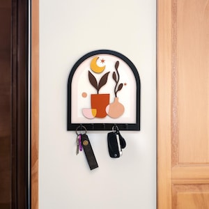 Abstract Plant Design Key Holder for home Entryway Organizer Key for Home Decor Wall Mounted Key Rack Cute Minimalist organizer with hooks