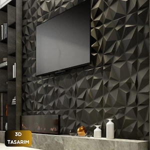 3D Wall Panel – Modern Geometric PVC Wall Decor – DIY Home Improvement – Black Matte Flexible Panel – 50x50 cm Paintable Wall Panel Diamonds