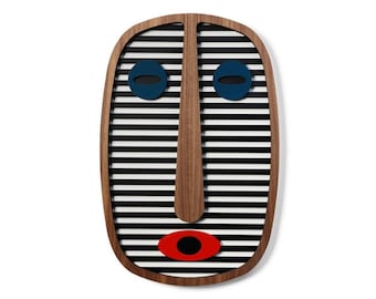Abstract Wooden African Mask: Modern Geometric Wall Decor (20.4 x 13.7 inch)