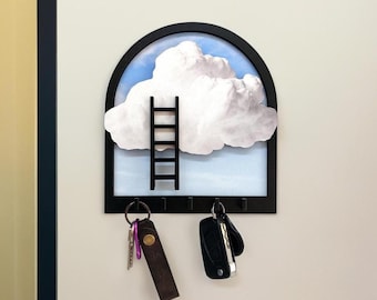 Cloud Ladder Key Holder: Wooden Wall Mounted Entryway Organizer