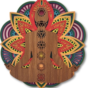 Wooden Mandala Chakra Wall Art: Sacred Geometry, Yoga Decor