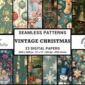 Retro Christmas Digital Papers | Christmas Seamless Pattern | Santa Gift wrap | Vintage Christmas Gift Wrap | Kitsch Digital Scrapbook Paper