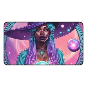 Cosmic Witch Desk Mat Aesthetic , Kawaii Cosmic Themed Gaming Mouse Pad, Pink and Blue Deskpad, Cute Desk Accessories, Kawaii Desk Decor,