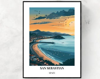Póster de la ciudad de San Sebastián - Decoración de pared de viajes moderna