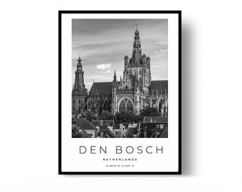 Den Bosch Poster, Den Bosch Print, Travel Poster, Netherlands Poster, black and white art