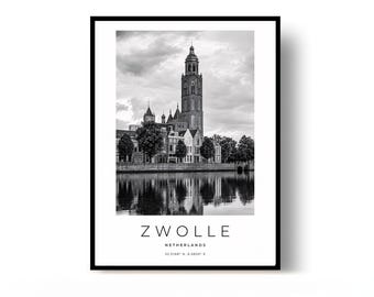Zwolle Poster, Zwolle Print, Travel Poster, Netherlands Poster, black and white art
