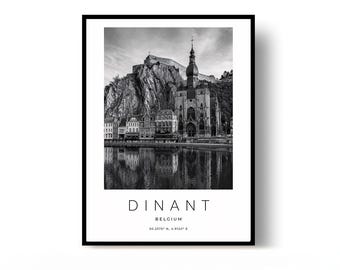 Dinant Poster, Dinant Print, Travel Poster, Belgium Poster, black and white art
