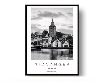 Stavanger Poster, Stavanger Print, Travel Poster, Norway Poster, black and white art
