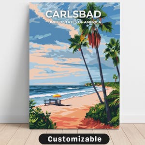 Lienzo de viaje de Carlsbad State Beach, EE. UU., póster de viaje de Carlsbad State Beach, EE. UU., lienzo personalizado, arte de pared de póster, arte de viaje,