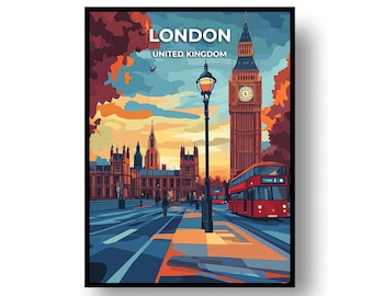 Póster de viaje de Londres: Arte mural del Reino Unido, enmarcado o digital