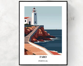 Faro Portugal Wall Art - Travel Poster with Old Town View