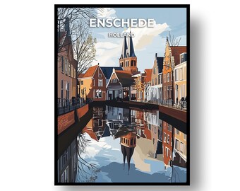 Enschede Travel Poster, Minimalist Design (Framed or Digital File)