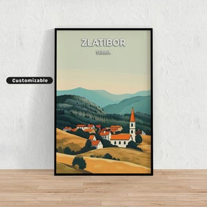 Póster de viaje a Zlatibor, Serbia. Póster personalizado. Arte mural. Arte de viaje. Descarga digital.