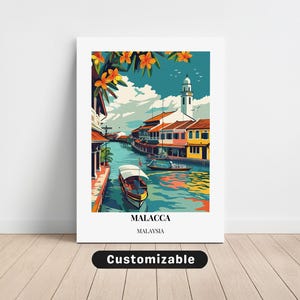 Malacca, toile de voyage en Malaisie, Malacca, affiche de voyage en Malaisie, toile personnalisée, affiche d&#39;art mural, art de voyage, téléchargement numérique