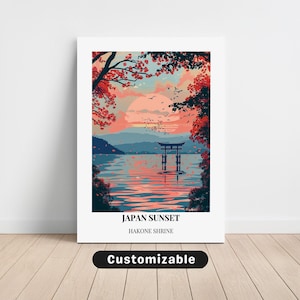 Japan Sunset, Hakone Shrine Travel Canvas , Japan Sunset, Hakone Shrine Travel poster , Custom Canvas , Poster Wall Art , Travel Art ,