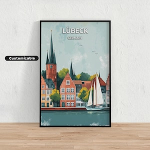 Póster de viaje de Lübeck, Alemania, póster de viaje de Lübeck, Alemania, póster personalizado, póster de pared, arte de viaje, descarga digital
