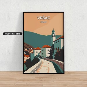 Vršac, Cartel de viaje de Serbia, Vršac, Cartel de viaje de Serbia, Póster personalizado, Arte de pared de póster, Arte de viaje, Descarga digital