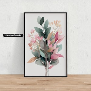 Pressed flower art with bees and foliage in delicate tone | Wildflower Botanical Print | Boho Farmhouse Wall Art