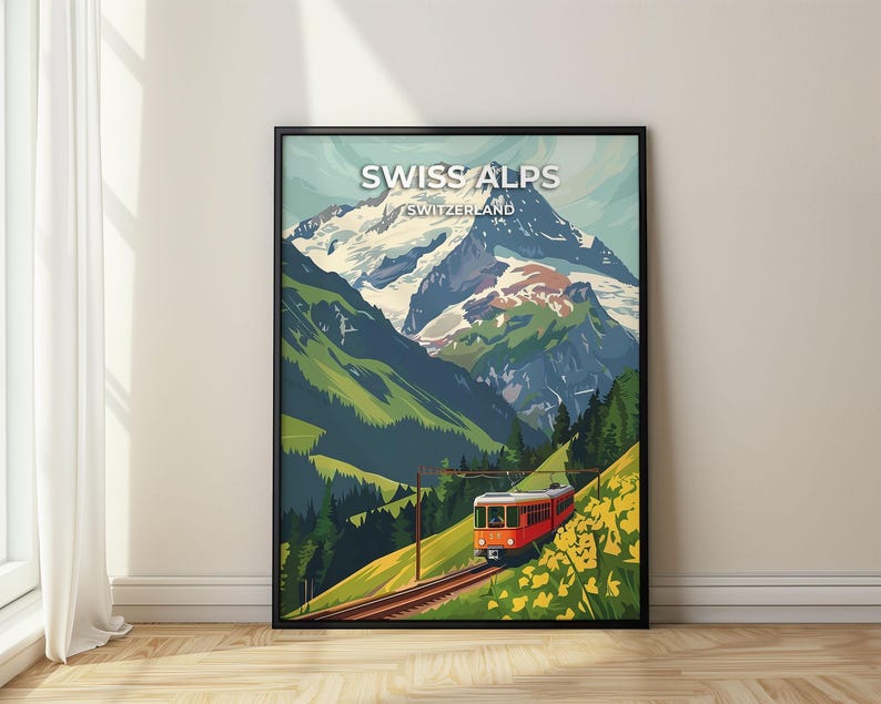 Swiss Alps Travel Poster - Framed Wall Art or Digital Download - Etsy