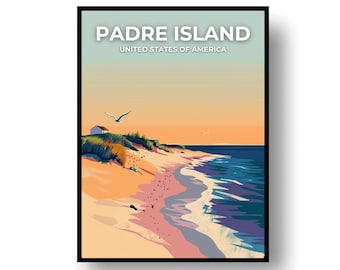 Póster de viaje: Padre Island (enmarcado o impresión digital)